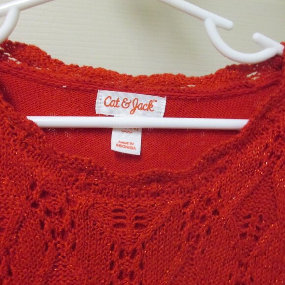 Girls Cat & Jack Red Crochet Sweater Dress size XS 4/5 sparkle Valentines Day - Picture 3 of 5